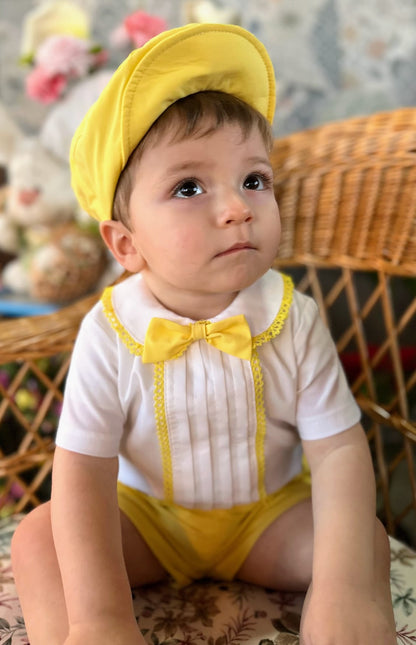 Boys Yellow Handmade Shirt, Short & Bowtie Set - (Made To Order)