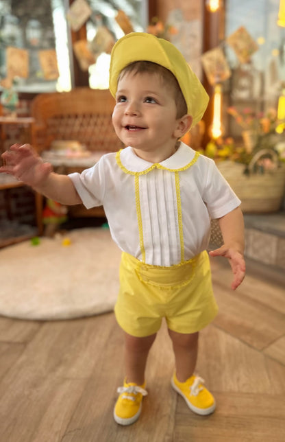 Boys Yellow Handmade Shirt, Short & Bowtie Set - (Made To Order)