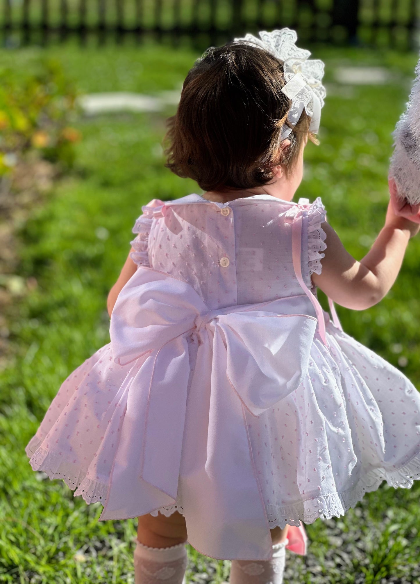 Girls Pink Plumetti Hand Smocked Dress - (Made To Order)