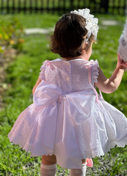 Girls Pink Plumetti Hand Smocked Dress - (Made To Order)