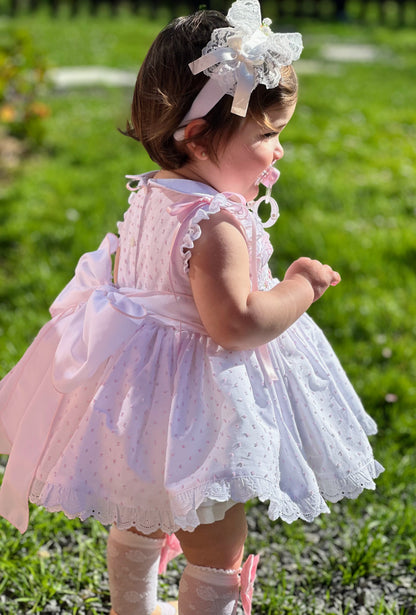 Girls Pink Plumetti Hand Smocked Dress - (Made To Order)