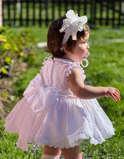 Girls Pink Plumetti Hand Smocked Dress - (Made To Order)