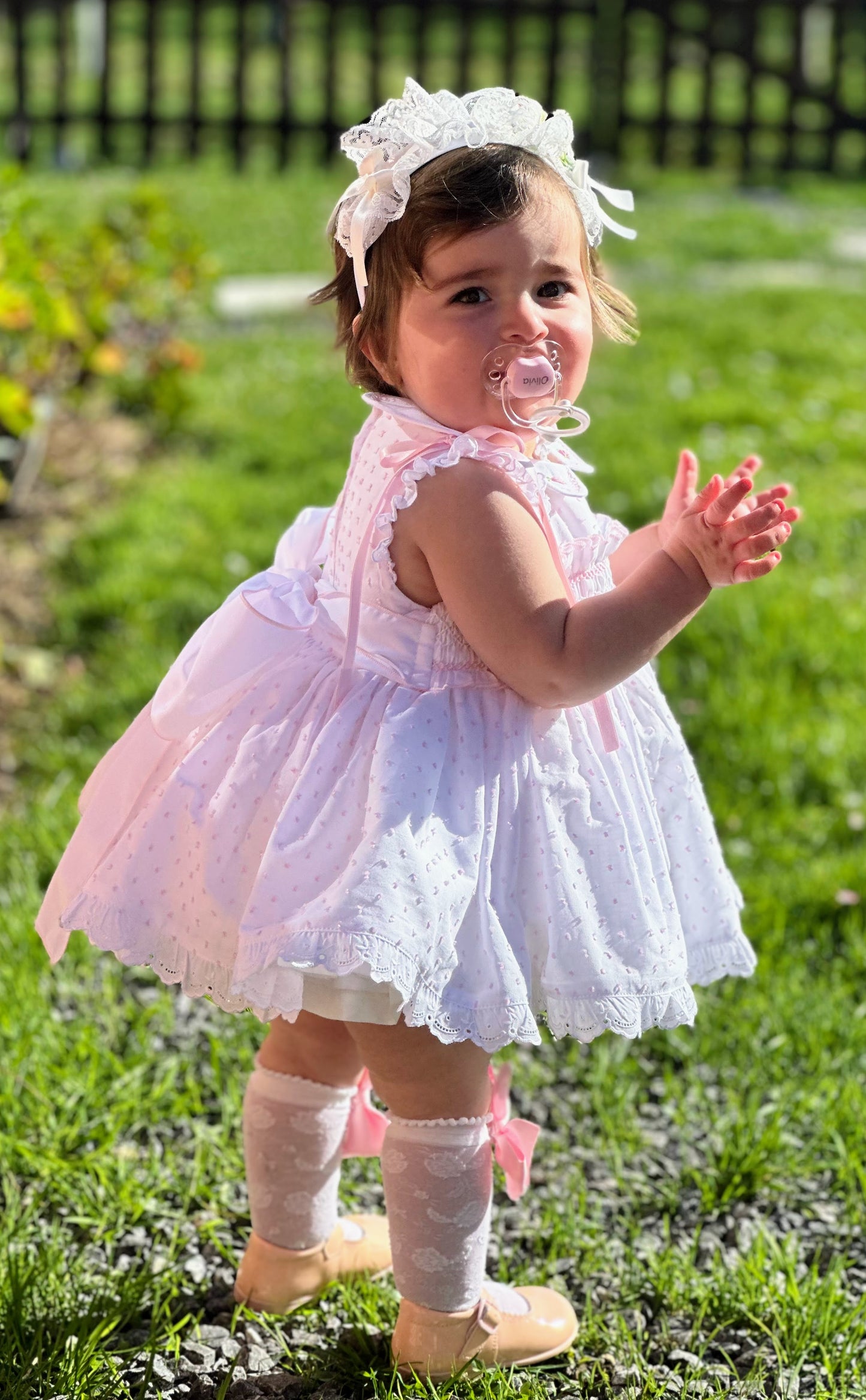 Girls Pink Plumetti Hand Smocked Dress - (Made To Order)