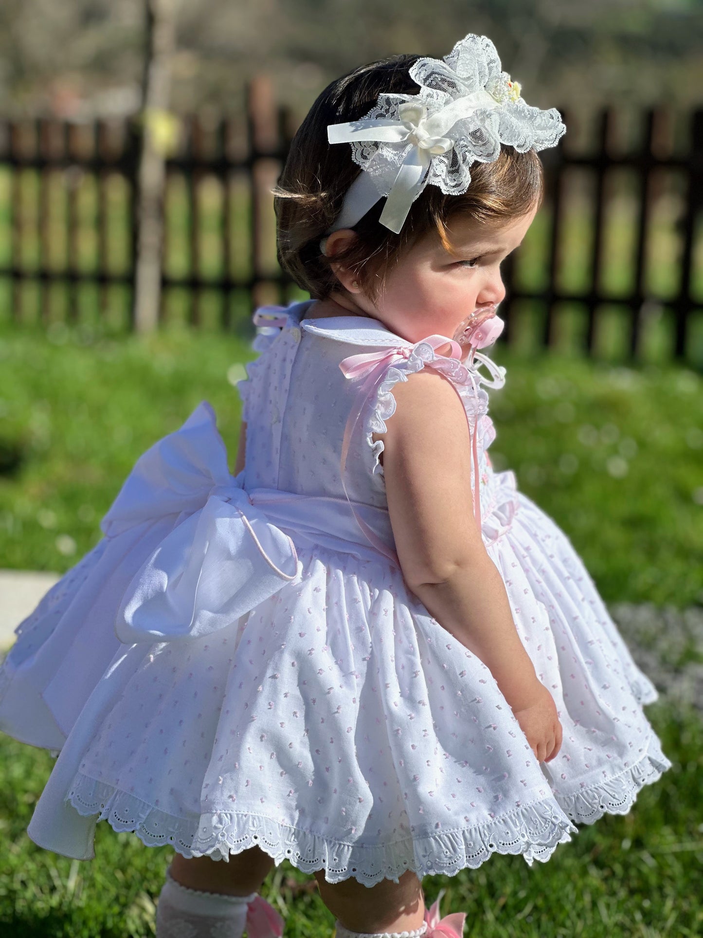 Girls Pink Plumetti Hand Smocked Dress - (Made To Order)