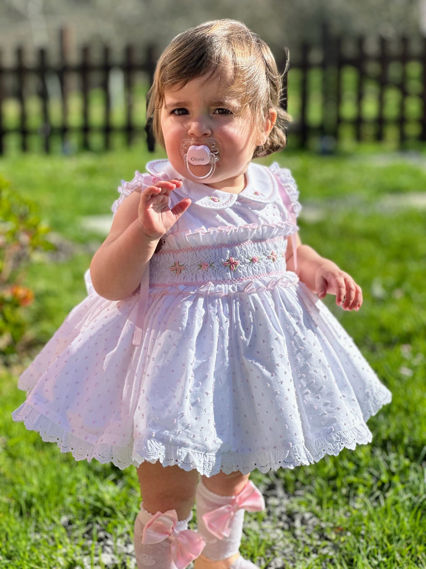 Girls Pink Plumetti Hand Smocked Dress - (Made To Order)