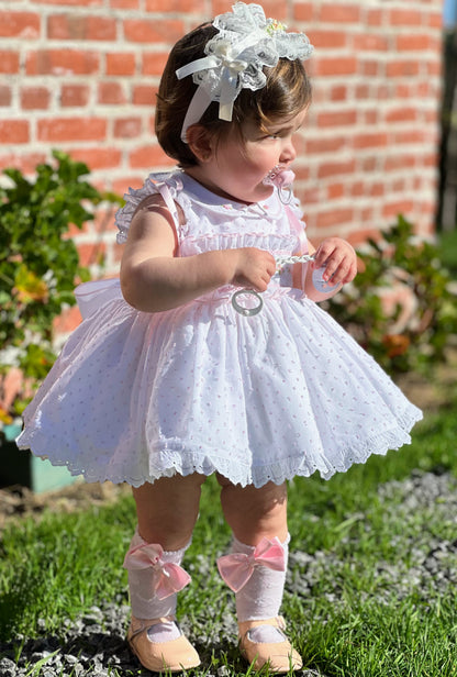 Girls Pink Plumetti Hand Smocked Dress - (Made To Order)