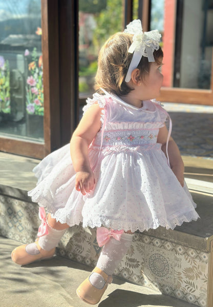 Girls Pink Plumetti Hand Smocked Dress - (Made To Order)