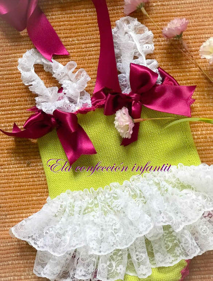 Ela Confeccion Summer Tulle Romper & Lace Bonnet Set - (Made To Order)