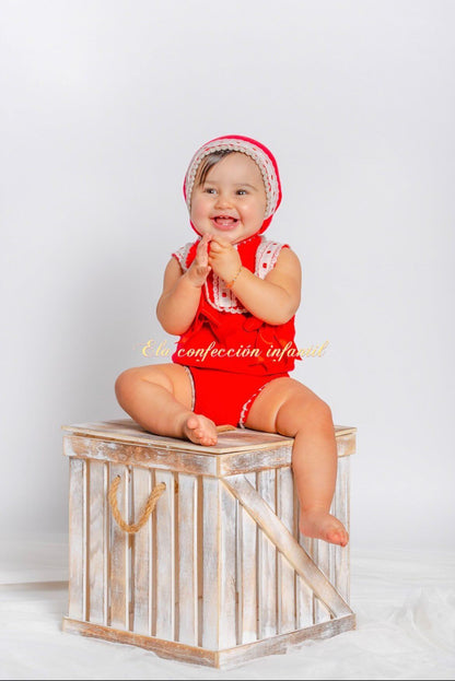 Ela Confeccion Red Hand Knitted Romper - (Made To Order)