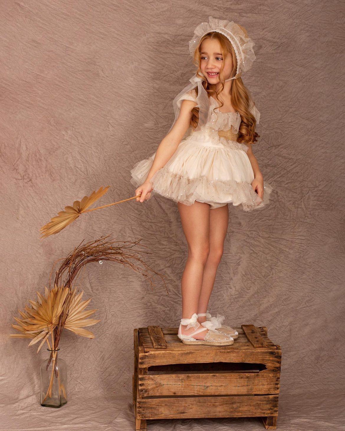 Ela Handmade Rosella Dress, Knickers & Bonnet 2years - Cream (IN STOCK)