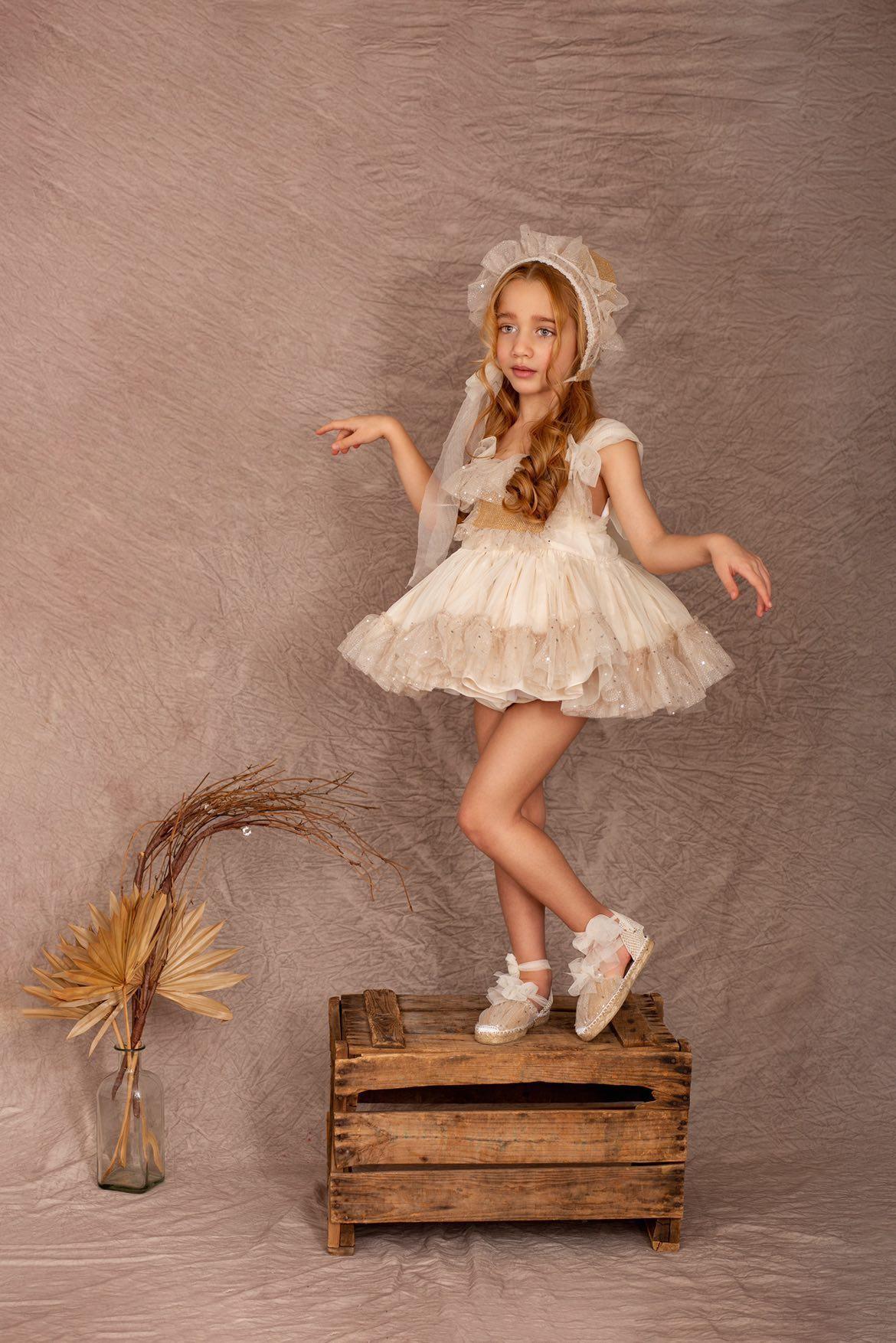 Ela Handmade Rosella Dress, Knickers & Bonnet 2years - Cream (IN STOCK)