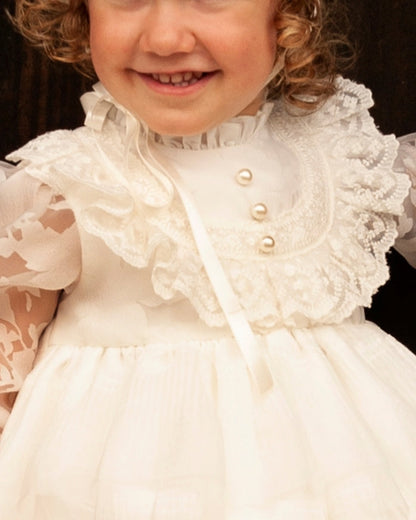 Sonata Ivory Pearl Girls Handmade Classic Dress -(Made To Order)