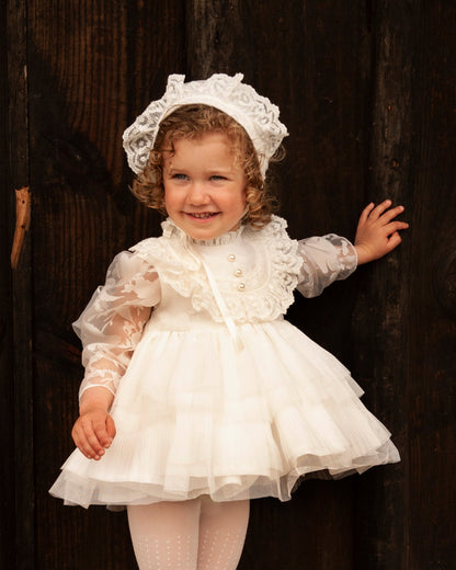 Sonata Ivory Pearl Girls Handmade Classic Dress -(Made To Order)