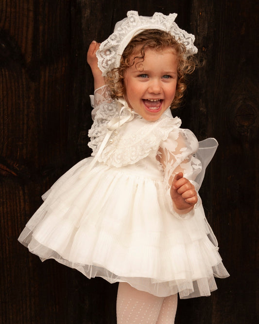 Sonata Ivory Pearl Girls Handmade Classic Dress -(Made To Order)