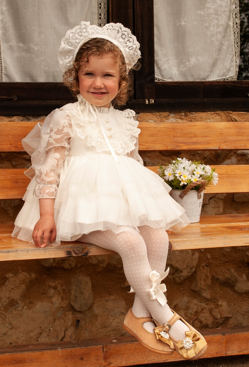 Sonata Ivory Pearl Girls Handmade Classic Dress -(Made To Order)