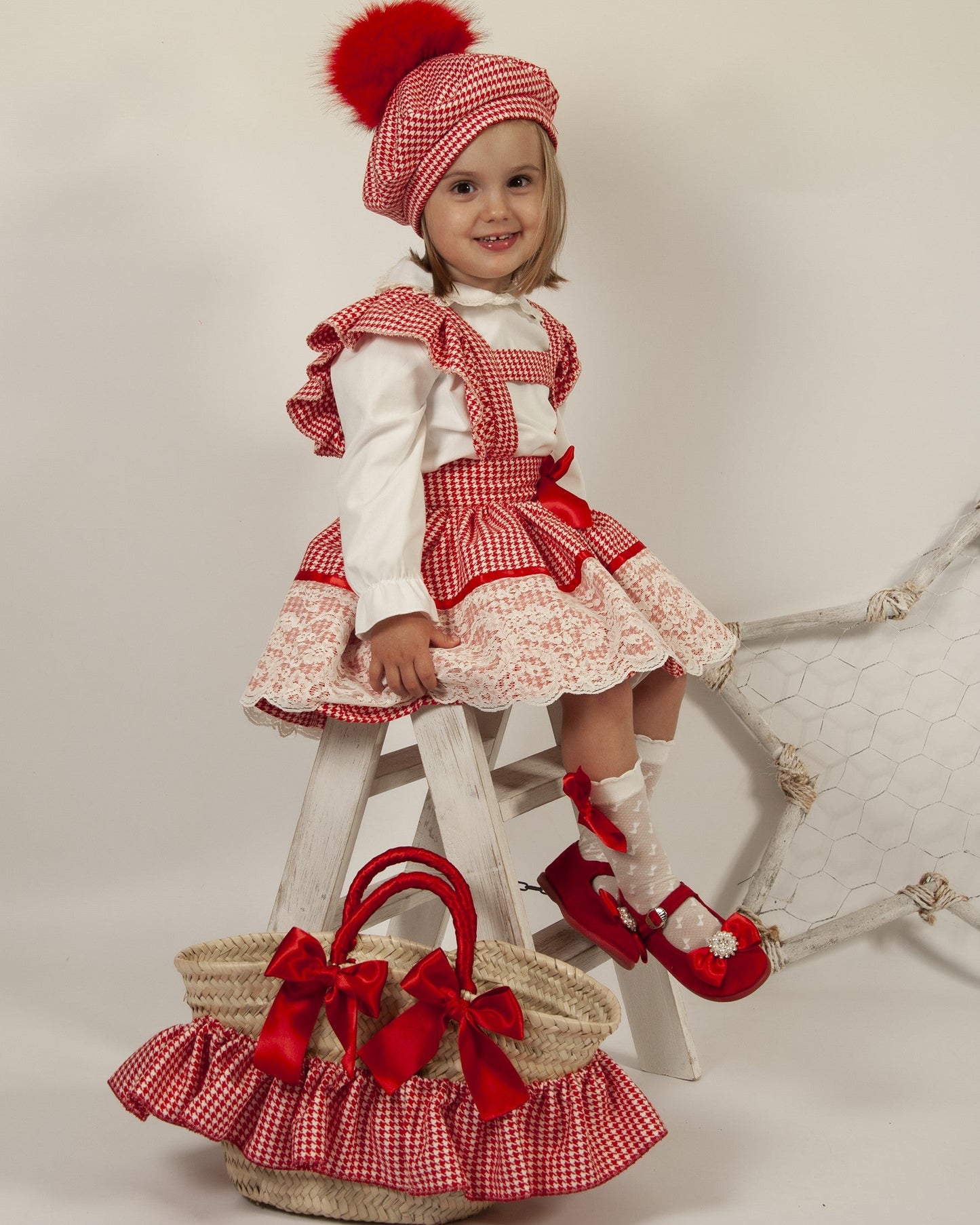 Sonata Girls Red Check H-Bar Dress & Blouse Set (Made to order)