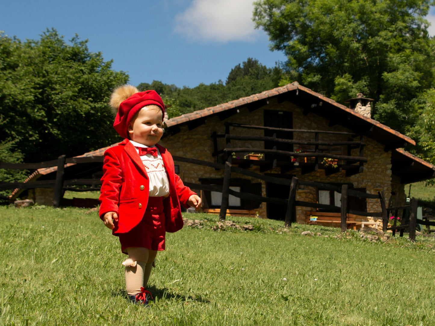 Sonata Boys Smocked Shirt And Red Shorts Set (Made to order)