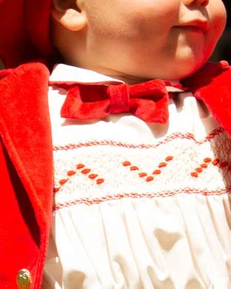 Sonata Boys Smocked Shirt And Red Shorts Set (Made to order)