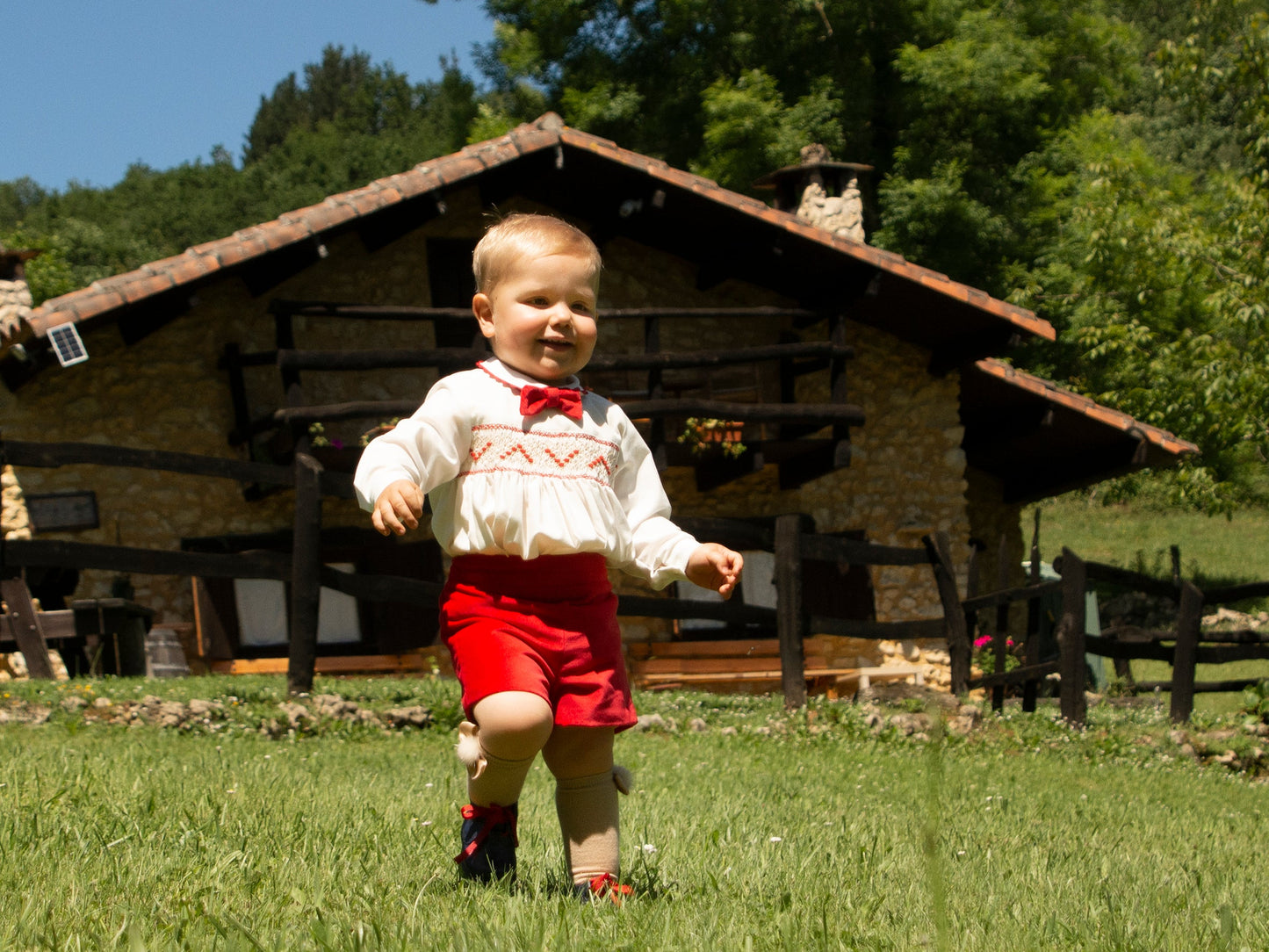 Sonata Boys Smocked Shirt And Red Shorts Set (Made to order)