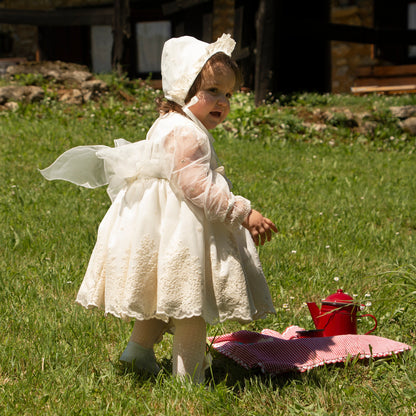 Sonata Girls Ivory Hand Embroidered Dress - (Made To Order)