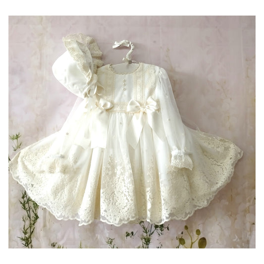 Sonata Girls Ivory Hand Embroidered Dress - (Made To Order)