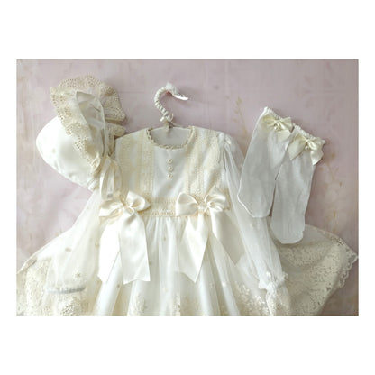 Sonata Girls Ivory Hand Embroidered Dress - (Made To Order)