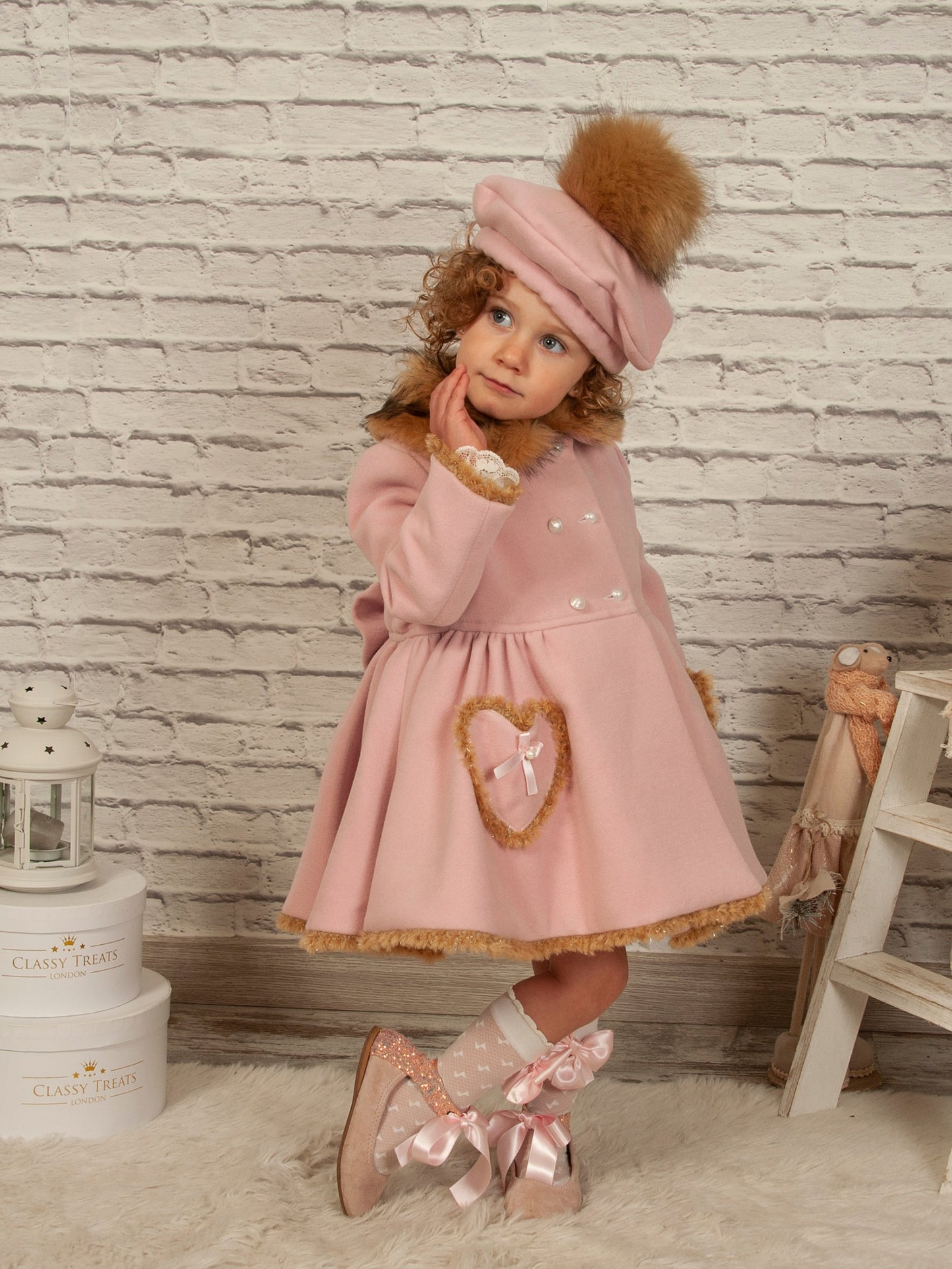 Sonata Girls Pink Heart Pocket Coat in stock 7years