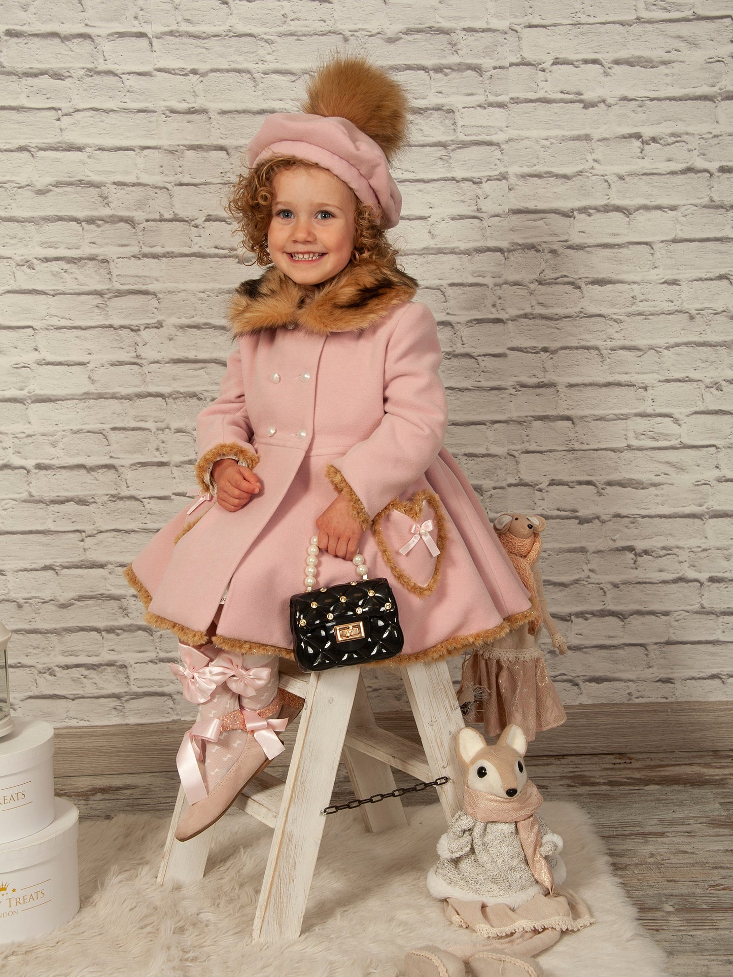 Sonata Girls Pink Heart Pocket Coat in stock 7years