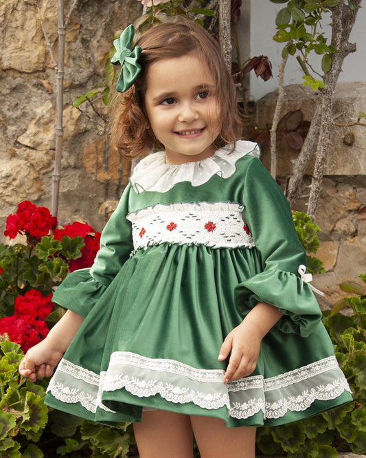 Sonata Emerald Green Smocked Dress (Made to order)