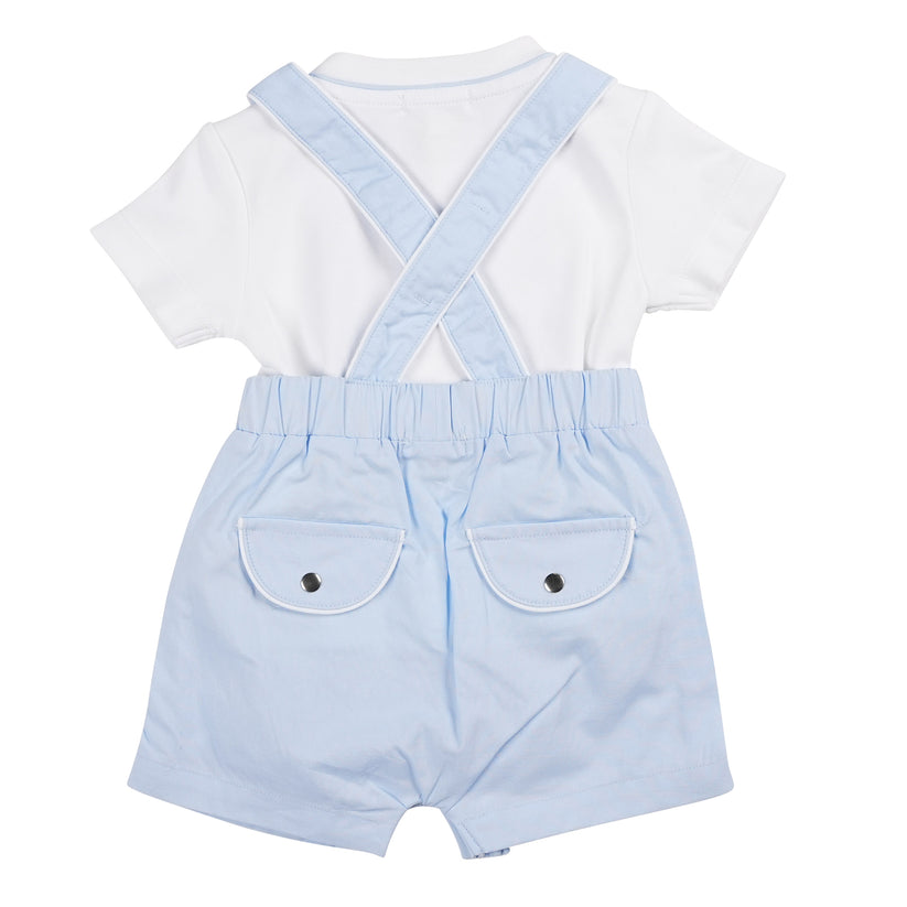 Baby Boys Blue & White Boat Dungaree Set