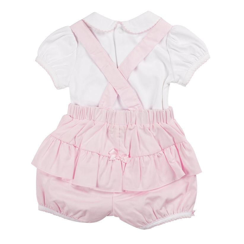 Baby Girls Pink/White Smocked Dungaree & Top Set