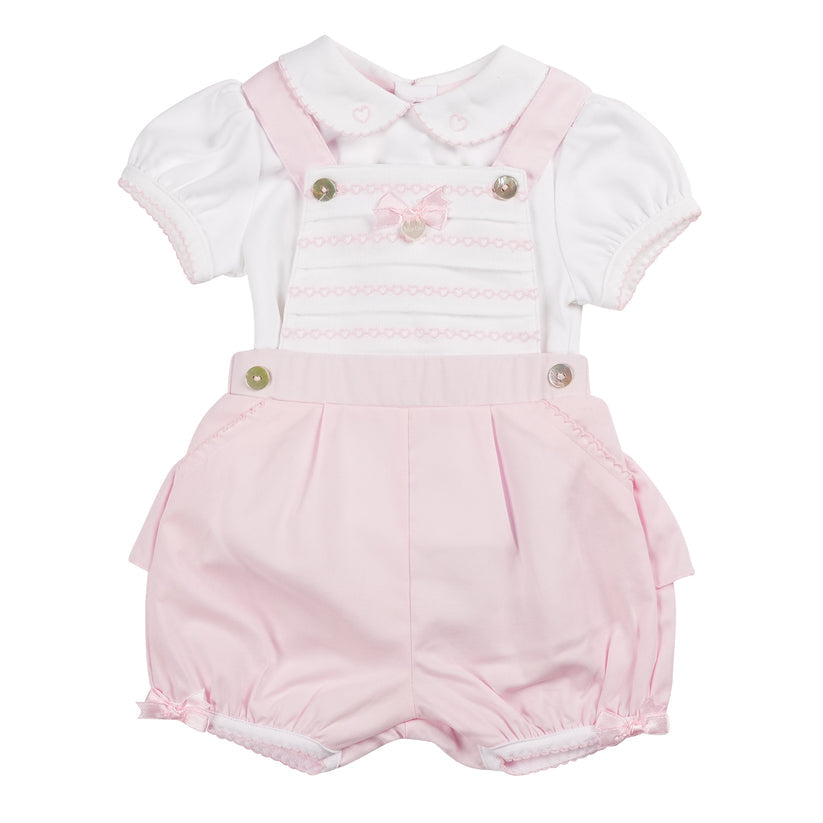 Baby Girls Pink/White Smocked Dungaree & Top Set