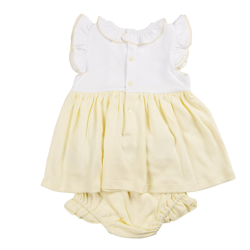 Baby Girls Yellow/White Smocked Dress & Knickers