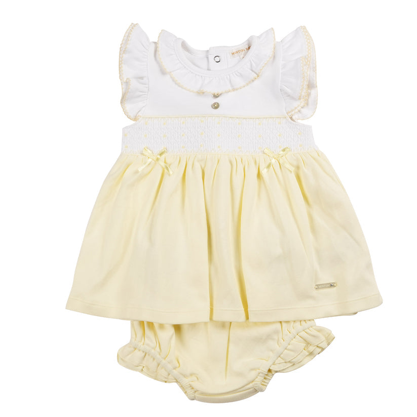 Baby Girls Yellow/White Smocked Dress & Knickers