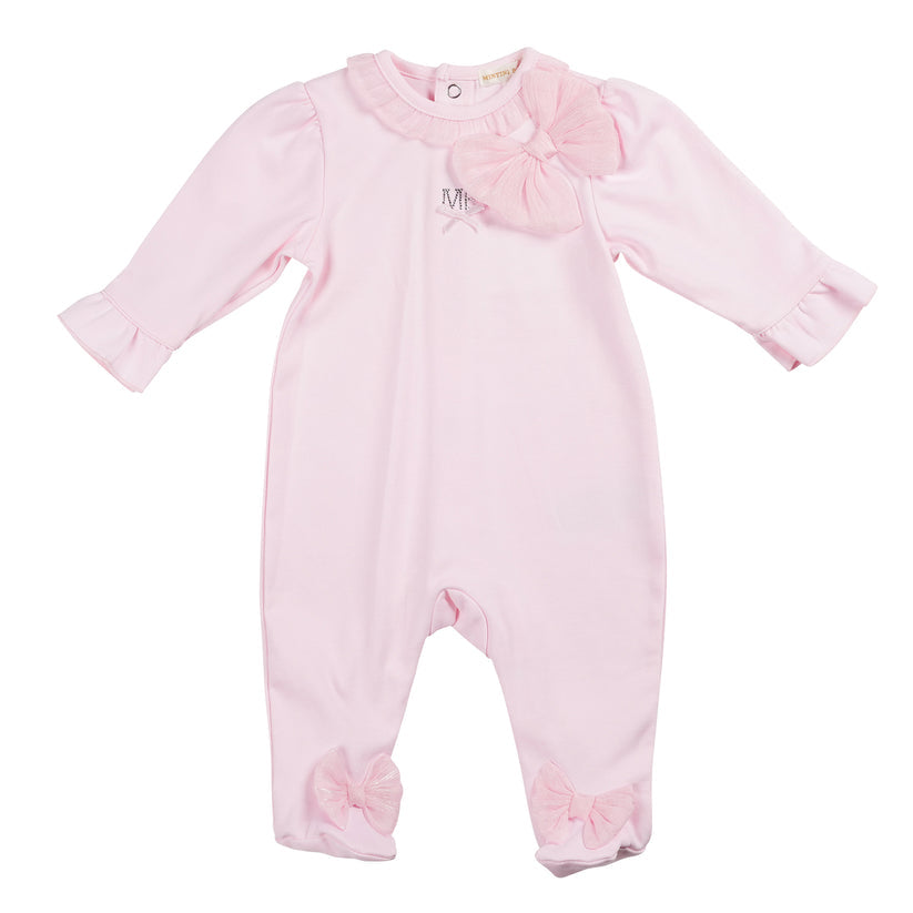 Baby Girls Pink Bow All In One Baby Grow