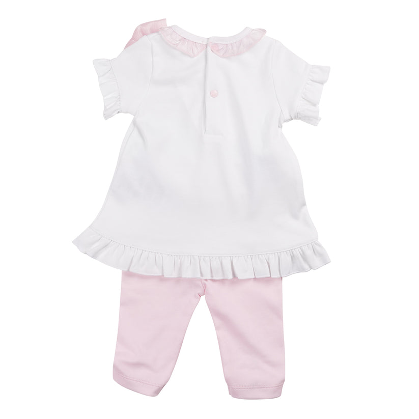 Girls White/Pink Tunic Top & Leggings Set