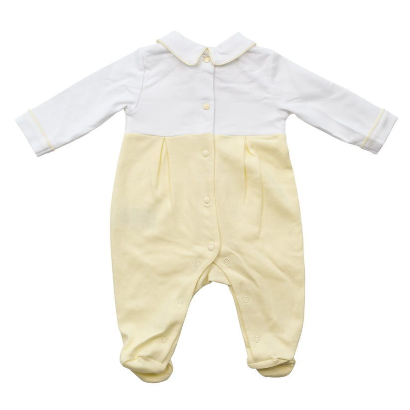 Baby Boys Yellow & White Smocked All In One Baby Grow