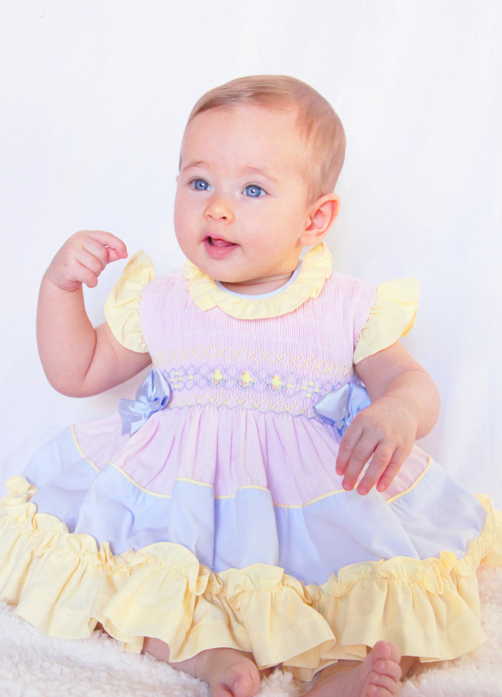 4YEARS - Pastel Multicoloured, Hand Smocked Dress, Bloomers & Headband