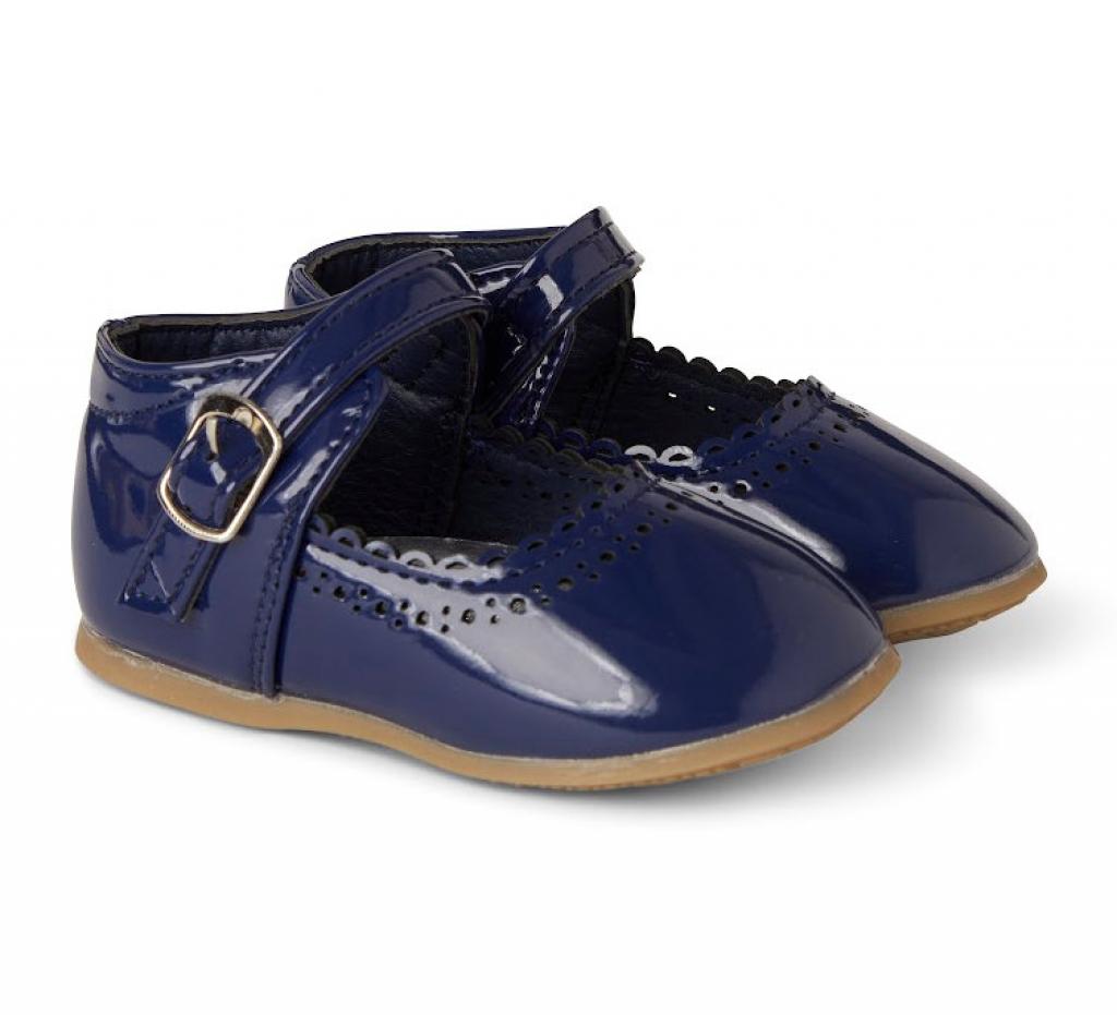 Girls Scalloped Edge Navy Shoes