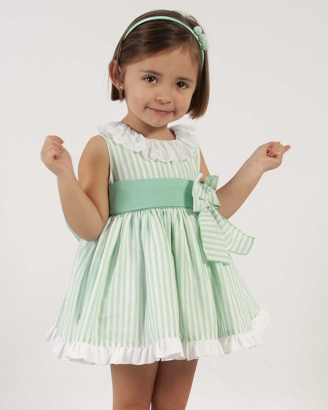 Mint Pinstriped Puffball Dress (Made to order)