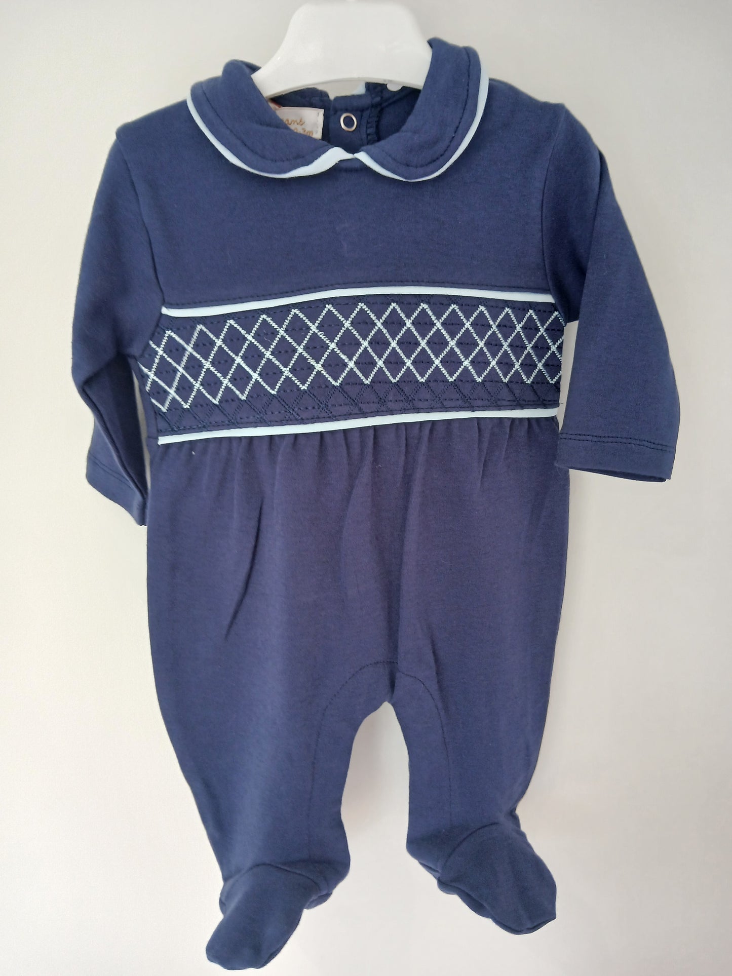 Baby Boys Smocked All In One Babygrow - Baby Blue