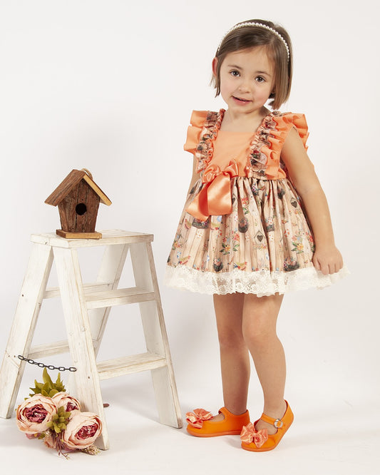 Sonata Orange Rabbit Print Dress (Made to order)