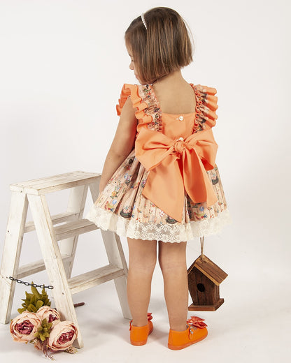 Sonata Orange Rabbit Print Dress (Made to order)