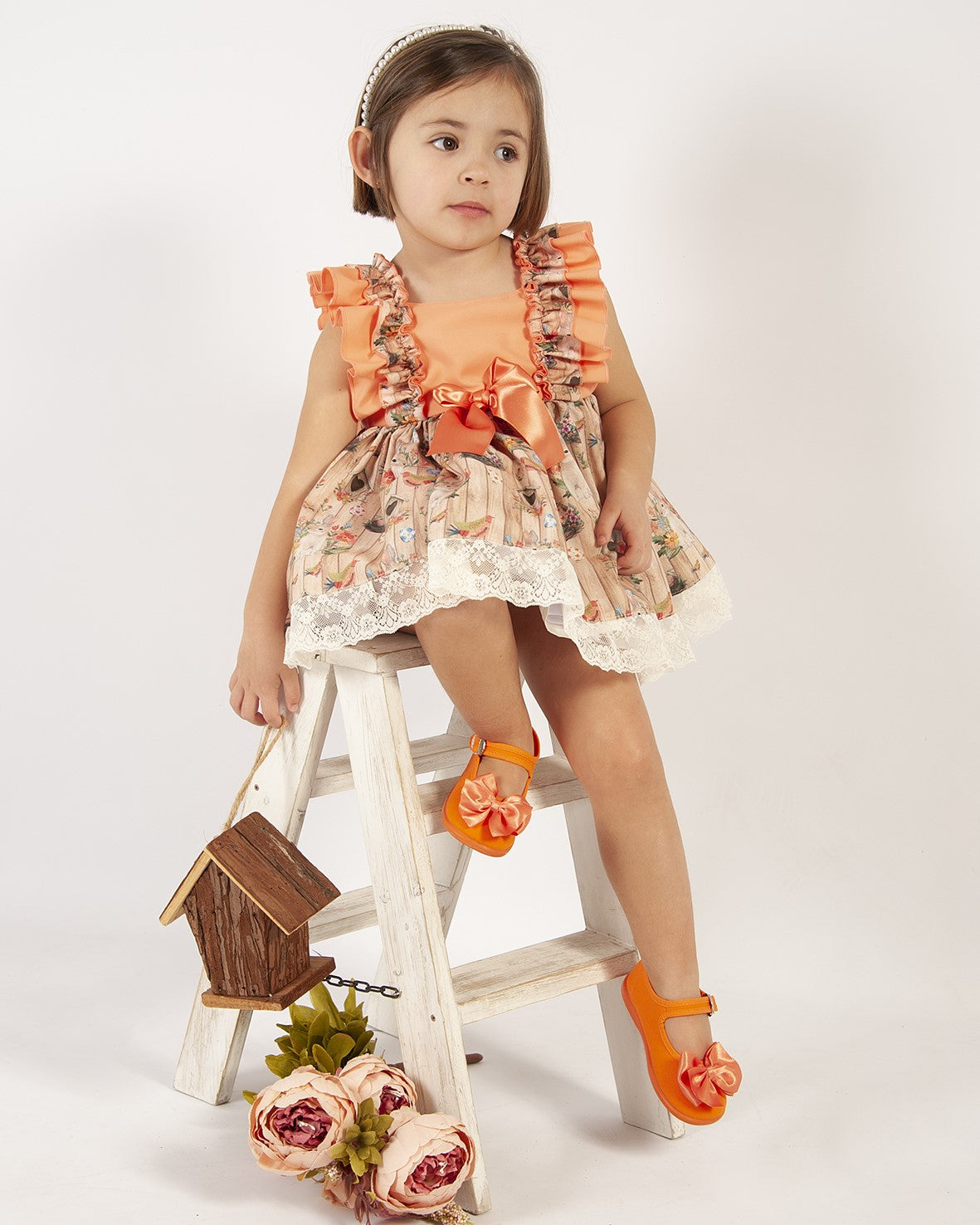 Sonata Orange Rabbit Print Dress (Made to order)