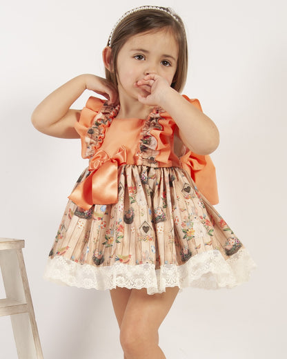 Sonata Orange Rabbit Print Dress (Made to order)