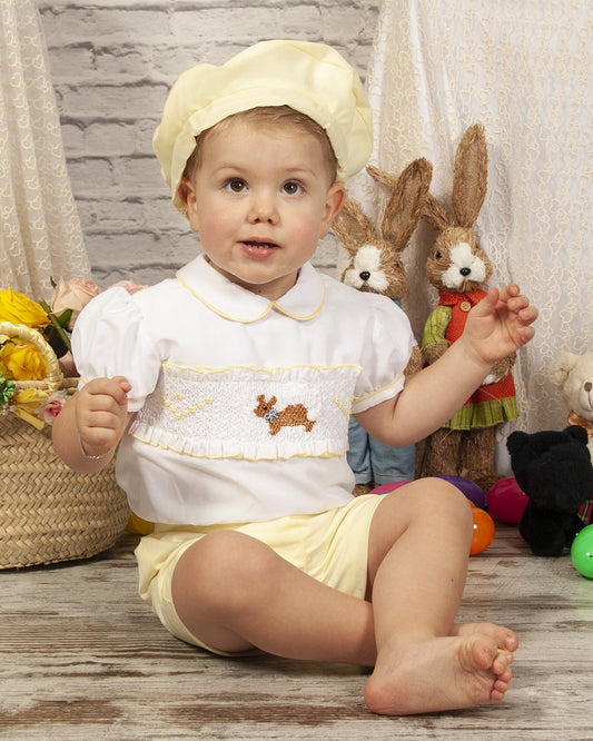 Yellow Boys Handsmocked Easter Bunny Short Set (Made to order)