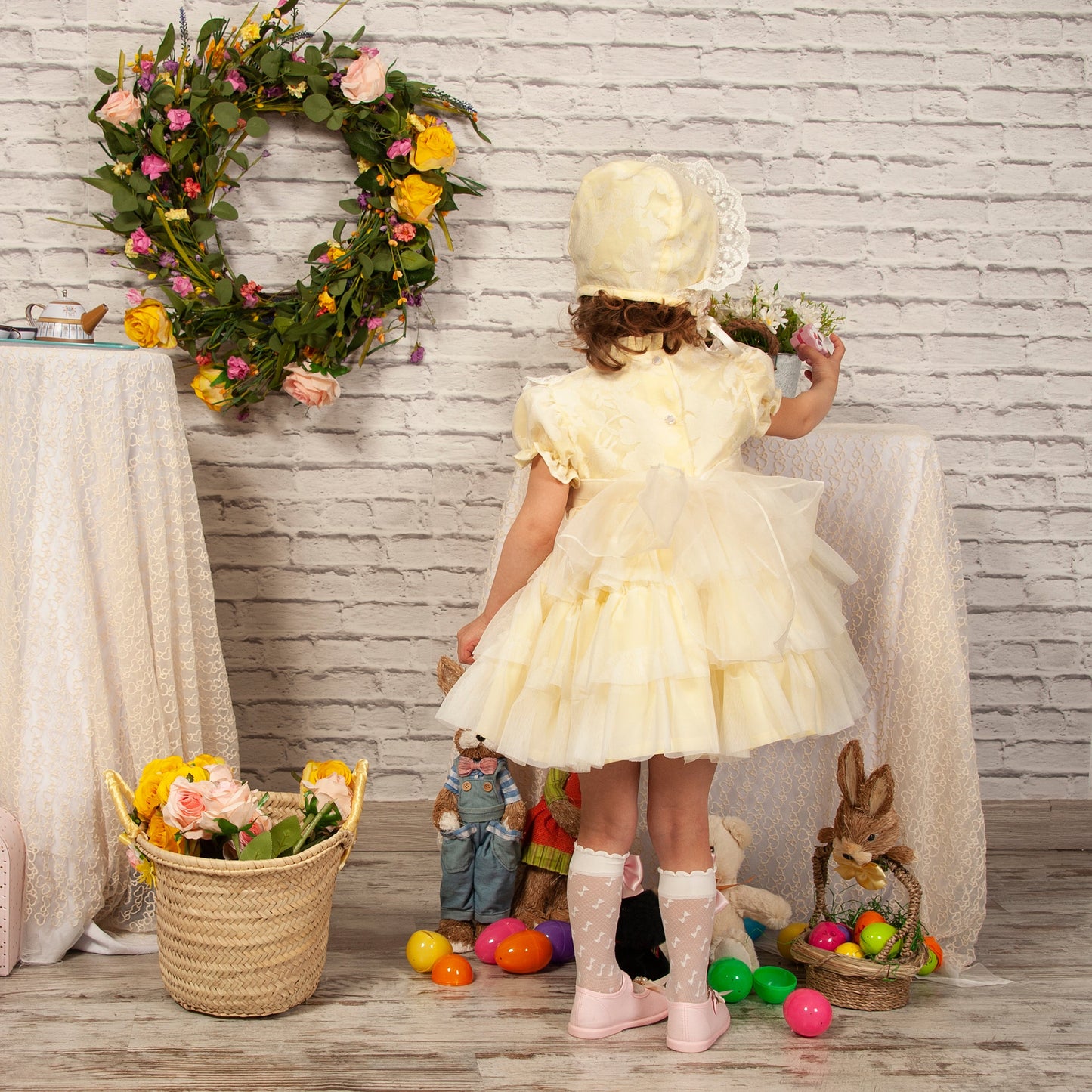 Pale Yellow Ruffle Overlay Handmade Dress - (Made to order)