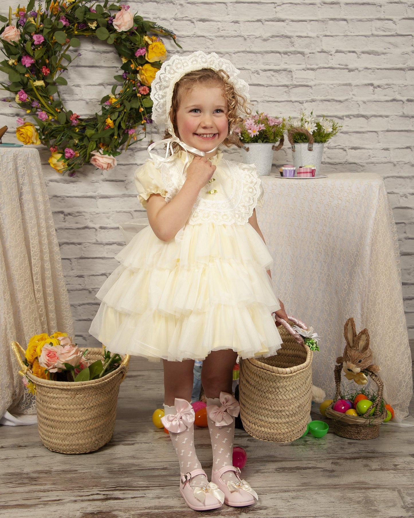 Pale Yellow Ruffle Overlay Handmade Dress - (Made to order)