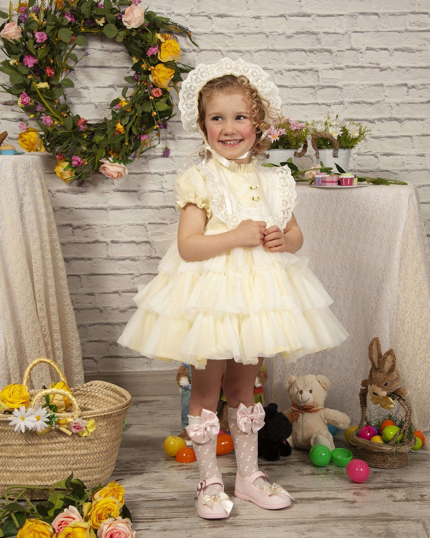 Pale Yellow Ruffle Overlay Handmade Dress - (Made to order)