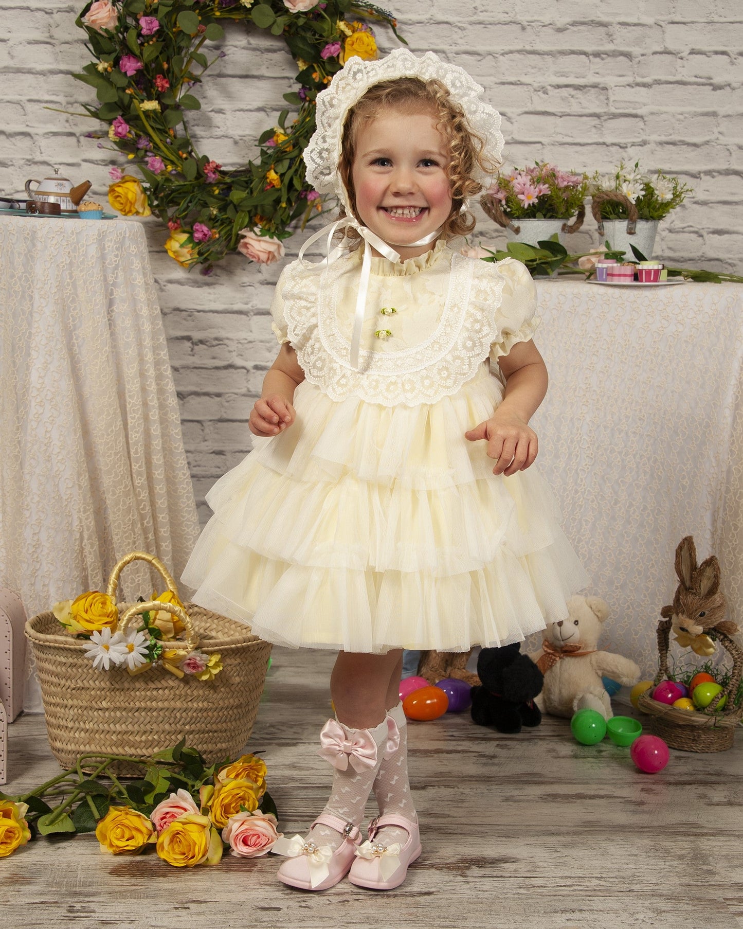 Pale Yellow Ruffle Overlay Handmade Dress - (Made to order)